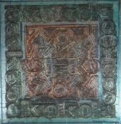 ROBERT HUNTER silver foil & oil paint on board - abstract geometric patterns titled verso '