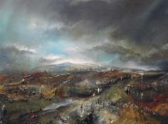 IWAN GWYN PARRY oil on canvas - wild landscape in stormy weather, entitled verso 'Road to the