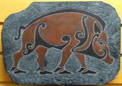 REG BEACH slate carving - entitled verso 'Wild Boar', signed verso, 37 x 26cms