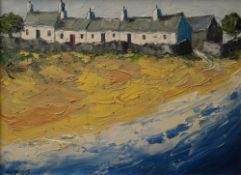 WYN HUGHES oil on canvas - terraced whitewashed seaside cottages, signed, 29 x 38.5cms