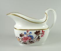 A SWANSEA PORCELAIN KINGFISHER PATTERN CREAM JUG of oval form with wide elongated spout and