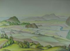 MERYL WATTS watercolour - expansive landscape & coastal scene near Cardigan Bay, signed, 43 x 59cms