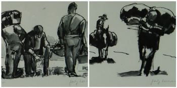 JOSEF HERMAN a pair of limited edition (7/75) prints - one being of three fruit picker figures,