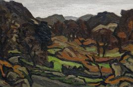 SIR KYFFIN WILLIAMS RA oil on canvas - landscape with trees & hills, entitled on Albany Gallery