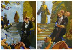 KEVIN SINNOTT oils on board, a pair - preliminary paintings for the painting at the National