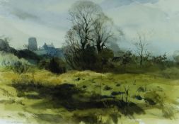 KEITH ANDREW watercolour - Anglesey rural scene with farmstead & disused windmill, signed & dated