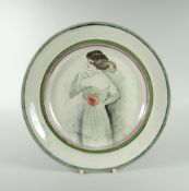 AN UNDOCUMENTED LLANELLY PORTRAIT PLATE with a three-quarter depiction of a lady in green dress with