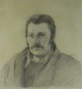 HARRY HOLLAND pencil drawing - head & shoulders portrait of a gentleman with moustache, unsigned, 27