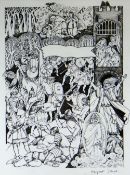 MARGARET JONES pen & ink - original artwork for an illustration from the book King Arthur by Gwyn