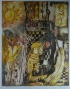 RACHEL HOLLOWAY limited edition (2/3) coloured print - semi-abstract with animals, signed and