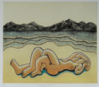TREVOR PRICE limited edition (21/100) etching - two naked figures entwined while reclining on a