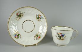 A SWANSEA PORCELAIN CUP & SAUCER with basket-weave and spiral moulding, the cup with tapering