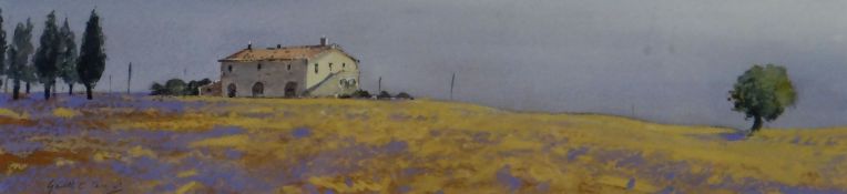 GARETH THOMAS watercolour - continental landscape with villa & trees, entitled verso 'Farmhouse