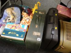 Parcel of mixed games, suitcase, tape-machine etc