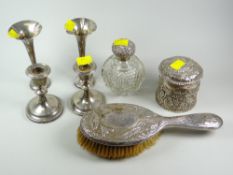 A silver lidded canister, 4.8oz together with a parcel of part-silver items including pair of silver