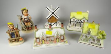Four Coalport porcelain pastille burners & two Goebel figurines