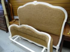 A painted carved French-style double bed end & foot