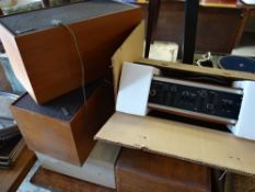 PrinzSound vintage stereo hifi amplifier & speakers and small oak desk