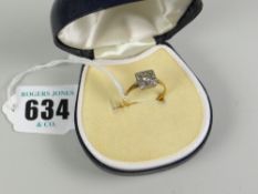 An 18ct yellow gold Art Deco diamond cluster ring set in an inner and outer square design, 2.3grms