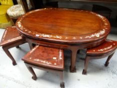 An Oriental & inlaid hardwood coffee table set