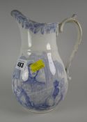 An antique Swansea pottery blue transfer patterned jug circa, 1861, printed to commemorate the death