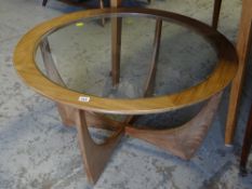 G-Plan teak circular glass topped coffee table (faded)