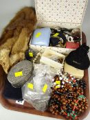 A tray of costume jewellery including a fur stole