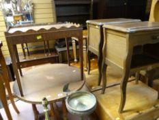 A hammered-copper coffee-table, a galleried table & two further tables