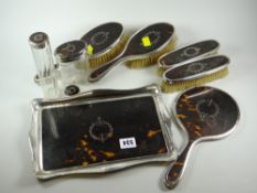 A very good matching silver & tortoiseshell dressing-table set comprising four brushes, two bottles,