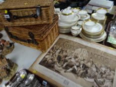 Two wicker baskets & sundry antique prints