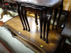 A reproduction Long John coffee table, nest of three coffee tables