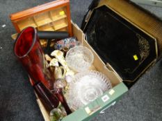 A parcel of glassware, ornaments & trays etc