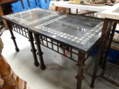 A pair of continental marble topped occasional table together with a continental wine rack side