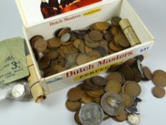 A cigar-box containing a quantity of mainly pre-decimal coinage etc