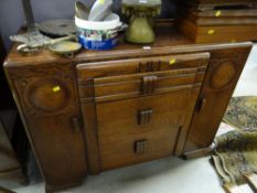 A vintage polished sideboard together with four bobbin support dining chairs