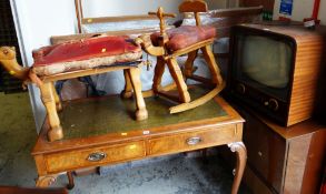 A circa 1940s RGD television together with a vintage radiogram & two Arabian camel stools (