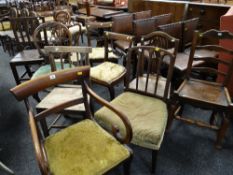 Various antique chairs including farmhouse examples, a good carved balloon-back example etc