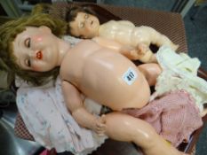 Two Koppelsdorf Germany antique bisque/porcelain head dolls (distressed)