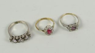 Three ladies dress rings to include 9ct gold & silver set with semi-precious stones