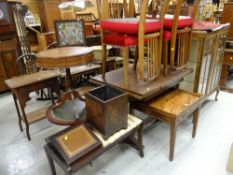 Parcel of reproduction furniture including galleried square table, telephone seat, two drum-type