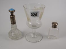 A believed nineteenth century advertising whisky glass for Arrowsmith's Glenlivet together with a