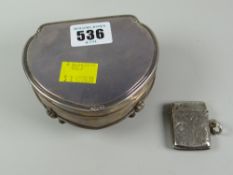 A silver ring-box with cushioned interior & an engraved silver vesta inscribed 'Bangorian 1905' with