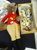 A vintage hunting-clothed fox soft-toy & a parcel of pottery whimsies