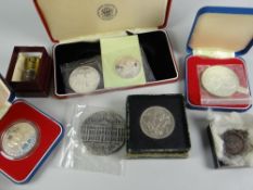 Parcel of commemorative coins in their cases together with an 1887 shilling etc