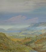 Framed watercolour THOMAS PRYTHERCH mountainous scene with valley, signed