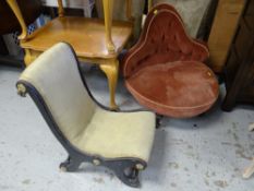 An antique nursing stool & an antique buttoned upholstery corner chair