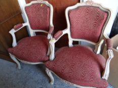 A pair of painted French Empire-style bedroom chairs with cushion seats & backs