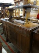 A carved vintage sideboard & an oak bench / stool