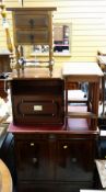 A reproduction TV cabinet, nest of three coffee tables, small two-drawer table etc (parcel of four)