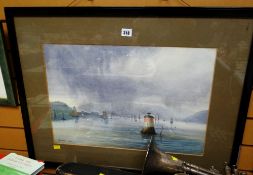 Framed watercolour of a believed Scottish Loch with sailboats & beacons, signed MAXWELL RSW, 37 x